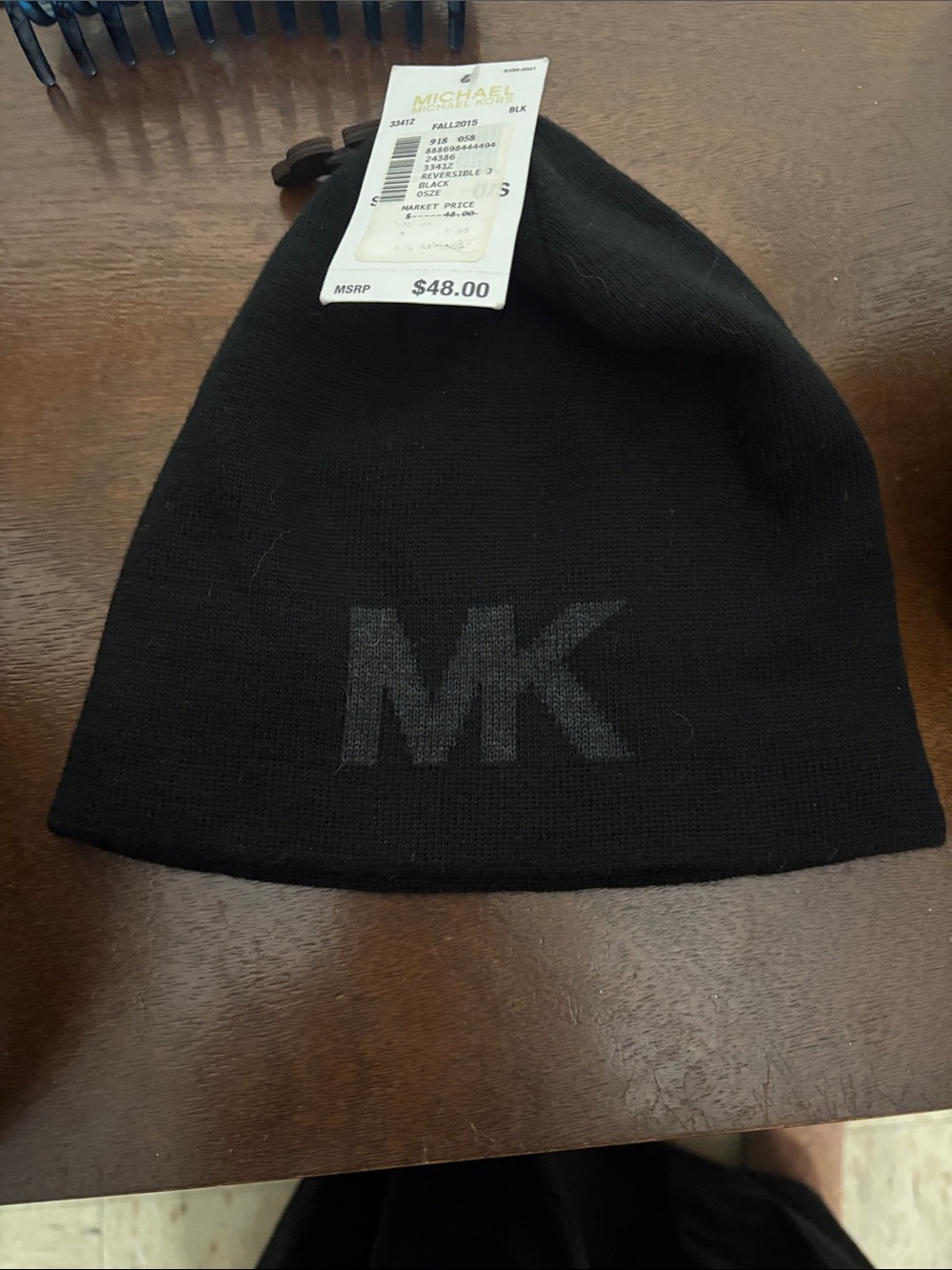Michael Kors Black MK Logo Knit Hat